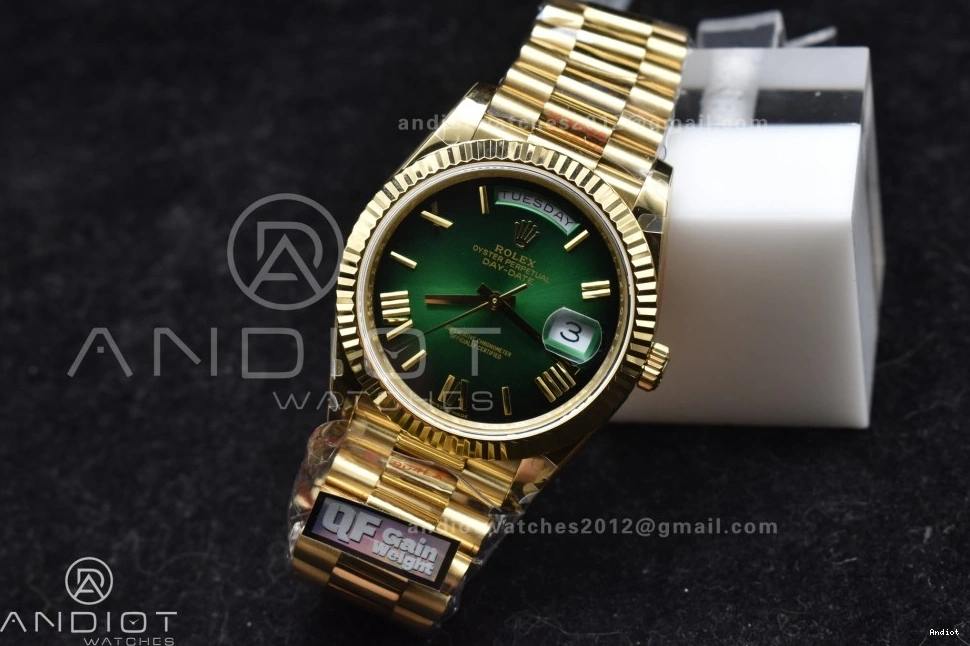 Black Green 40 President V4 Bracelet Weight) on 904L Steel YG A2836 QF Dial Edition (Gain DayDate Best 0118